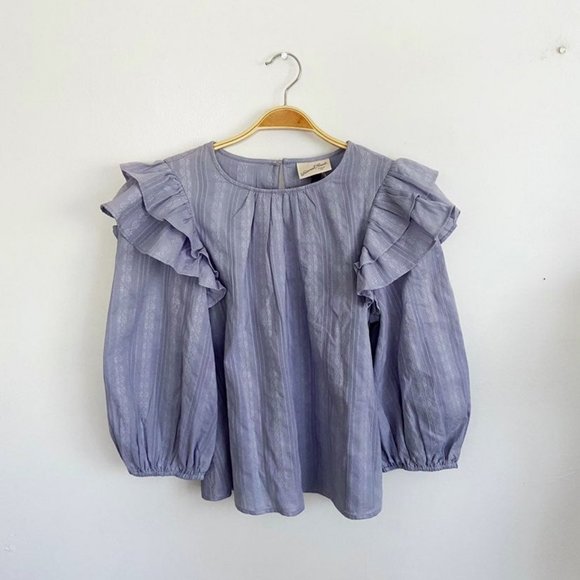 SOLD Universal Thread NWT Blue Ruffle Puff Sleeves Cotton Blouse Top S - Picture 6 of 11